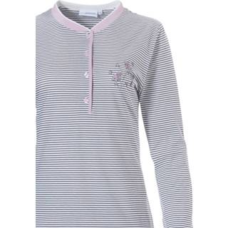 👉 Pyjama wit vrouwen Smal gestreepte patroon, katoenen dames met lange mouwen 'roze waterbloem' 8719833087998