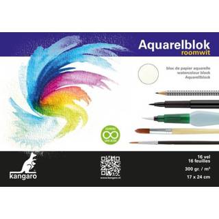 Houten blok One Size GeenKleur aquarelpapier Kangaro 24x17cm 300 gram 16 vel roomwit 8712127043151