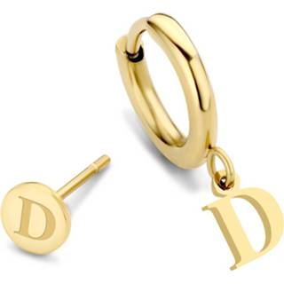 👉 Oorknop goudkleurig One Size no color CO88 Collection Alphabet 8CE 70360 Stalen en oorring - letter D 6 mm and 12mm 8720195111467
