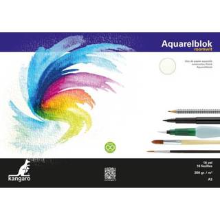 👉 Houten blok zijde One Size GeenKleur aquarelpapier Kangaro A3 300 gr 16 vel, roomwit 3 zijden gelijmd 8712127064941