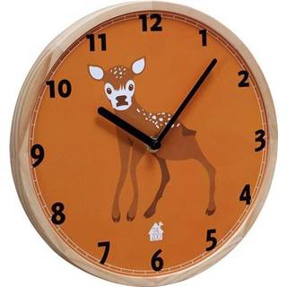 👉 Wand klok hout One Size GeenKleur baby's oranje The Zoo wandklok Baby Deer 25 x 3 cm oranje/blank 8717371228286