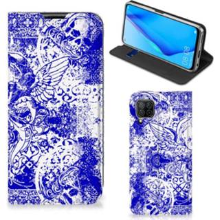 👉 Blauw Mobiel BookCase Huawei P40 Lite Angel Skull 8720215030921