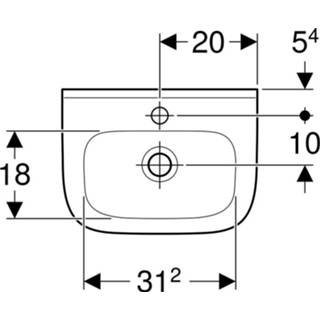 Fontein wit Geberit 300 Basic 40cm kraangat midden met overloop 4025410723482