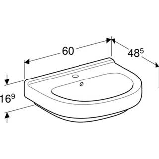 👉 Wastafel wit Geberit 300 Basic 60 x 48,5 18cm 1 kraangat met overloop 4025410723154
