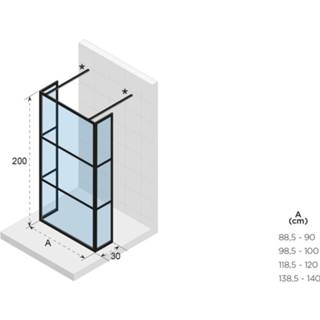 👉 Inloopdouche zwart Riho Grid GB404 vrijstaand 90cm met zijwanden 30cm mat profiel 8714148593615