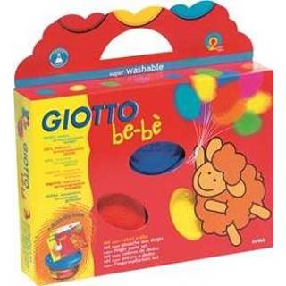 👉 Rood geel cyaan stuks vingerverf Giotto box -case: 3 x 100 ml finger paint pot red/yellow/cyan + animal shaped sponge and apron 8000825460708