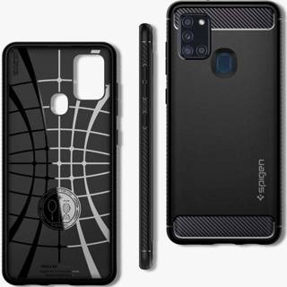 👉 Zwart Back Cover Rugged Armor Samsung Galaxy A21s Hoesje Spigen 8809685629269