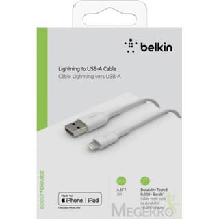 👉 Wit PVC Belkin Lightning Lade/Sync Cable 2m. PVC. white. mfi certified 745883788675