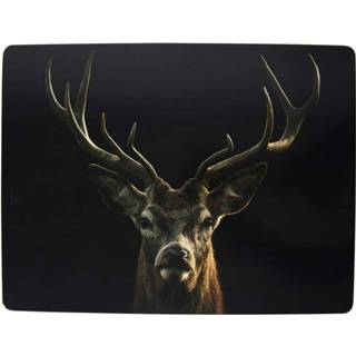 👉 Placemat zwart MDF Placemats Hert (Set van 4) 8716522071627 8719689806163