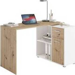 👉 Hoek bureau eiken MDF bruin wit Hoekbureau Albrecht - eiken/wit 74x117x83 cm Leen Bakker 4029494111425
