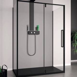 👉 Douchecabine zwart glas aluminium Lacus Murano 100 cm Helder Met Klapdeur Profiel (2 Zijwanden) 8719304715603