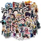👉 PVC 50pcs Demon Slayer: Kimetsu no Yaiba Anime Sticker Stickers Graffiti Suitcase Luggage Guitar For Children Toys
