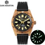 👉 San Martin Tin Bronze 62Mas Diver Automatic Mechanical Men Watch NH35 Sapphire Bronze Bezel Sunray Dial Rubber Calendar Luminous