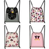 👉 Backpack bruin vrouwen meisjes jongens Mickey Minnie Print Drawstring Bag Women Travel Teenager School Brown Girl And Boy Fashion Female Storage T