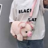 👉 Schoudertas roze vrouwen Cute Fluffy Pink Pig Bag Women Cartoon Sling Animal Crossbody Shoulder Fur Soft Strip Plush back pack