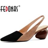 👉 Shoe leather vrouwen FEDONAS Elegant Genuine Women'S Summer Shoes Back Strap Thick Heels Pumps Women Mixed Colors Wedding Dancing Woman