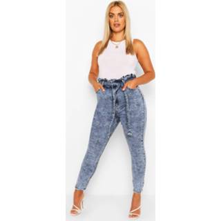 👉 Plus Vintage Wash Paperbag Tie Waist Mom Jean, Mid Blue