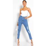 👉 High Rise Super Distressed Skinny Jean, Mid Blue