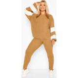 👉 Plus Balloon Sleeve Stripe Knitted Lounge Set, Camel
