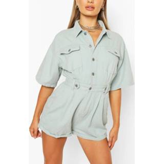 👉 Rompertje vrouwen sage Waist Detail Denim Romper,