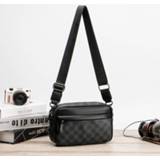 👉 Schoudertas zwart PU small Shoulder Bags For Men Black Leader Crossbody Bag Messenger Grid Sling Fashion Summer Korean 2020 Side New 110