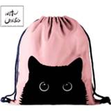 👉 Backpack roze vrouwen meisjes Who Cares Drawstring Bag Gym Pouch Pink 3D Printing Cat Women Portable Shopping Fashion School Shoe For Girl