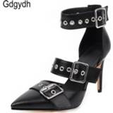 👉 Shoe zwart vrouwen Gdgydh Black Punk Gothic High Heels Sexy Plus Size Pointed Toe Fashion Buckle Rivet Women Pumps Wedding Shoes Stiletto New