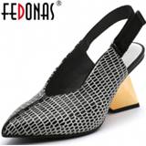 👉 Shoe leather vrouwen FEDONAS Shallow Sexy High Heels Pumps Genuine Pointed Toe Women Shoes 2020 New Summer Autumn Party Retro Woman