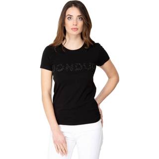 👉 Short sleeve l vrouwen zwart Cotton T-Shirt With Stone Dondup Writing