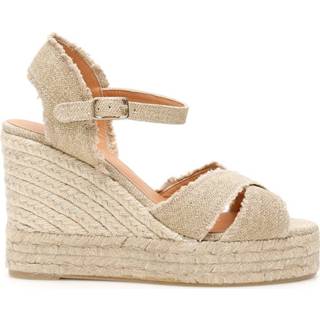 👉 Vrouwen beige Lurex wedge espadrilles