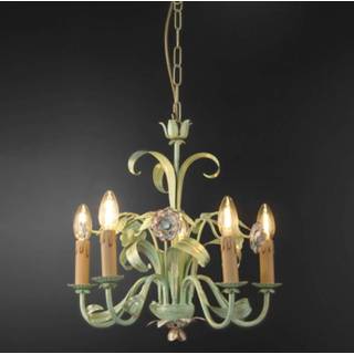 👉 Kroonluchter lichtgroen IJzer a++ licht Tulipe in Florentijnse stijl, 5-lamps