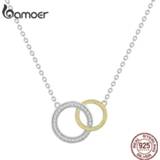 👉 Zilver vrouwen Bamoer Biocolor Double Circle Short Necklace for Women Genuine 925 Sterling Silver Bijoux 2019 New BSN115
