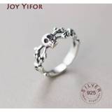 👉 Zilver large vrouwen Vintage 925 Sterling Silver skull Rings for Women Fashion Trendy Jewelry Adjustable Antique Anillos