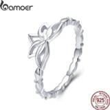 👉 Zilver vrouwen BAMOER Elegant Authentic 925 Sterling Silver Lotus Flower Finger Rings for Women Jewelry BSR018