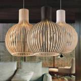 👉 Hanger zwart Modern Black Wood Birdcage E27 bulb Pendant light norbic home deco bamboo weaving wooden lamp