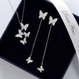 👉 Zilver vrouwen Charming Dazzling Micro 925 Sterling Silver Zircon Butterfly Necklaces With Earring set Women Gift Necklace Chain Choker NK022S