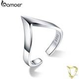 👉 Zilver vrouwen BAMOER Authentic 925 Sterling Silver Wave Geometric Love Adjustable Finger Rings for Women Wedding Engagement Jewelry SCR470