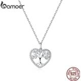 👉 Hanger zilver vrouwen Bamoer 925 Sterling Silver Radiant Clear CZ Tree of Life Heart Pendant Necklace for Women Family Gifts Fine Jewelry BSN176