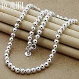 👉 DOTEFFIL 925 Sterling Silver 6mm Smooth Beads Ball Chain Necklace For Women Trendy Wedding Engagement Jewelry Free Shipping