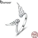 👉 Zilver vrouwen BAMOER Authentic 925 Sterling Silver Classic Feathers Wings Adjustable Finger Rings for Women Wedding Engagement Jewelry SCR457