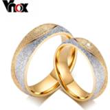👉 Goud steel vrouwen Vnox couple engagement ring for women men sand blasted gold color stainless CZ wedding rings Personalized jewelry