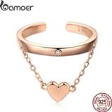 👉 Ringband rose goud zilver vrouwen Bamoer Double Layer Heart Wedding Ring Band for Women Gold Color 925 Sterling Silver Engagement Statement Jewelry SCR572