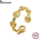👉 Stelring zilver goud vrouwen BAMOER Adjustable Silver Ring 925 Gold Compass Stackable Finger Rings for Women Free Size SCR518