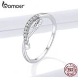 👉 Zilver vrouwen BAMOER 925 Sterling Silver Vintage Leaf Elegance, Clear CZ Flower Finger Rings for Women Fine Jewelry New 2020 BSR111