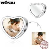 👉 Armband zilver WOSTU DIY Photo Heart Beads Real 925 Sterling Silver Charms Fit Bracelets Pendant Customized Gift Wedding Jewelry Making CTC103