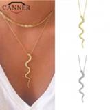 👉 Hanger zilver goud vrouwen Simple 925 Sterling Silver Versatile Temperament Animal Snake-shaped Clavicle Necklace Women Gold Pendant Gift