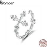 👉 Zilver vrouwen Bamoer Retro Pattern Cross Adjustable Finger Ring for Women 925 Sterling Silver Vintage Flower Rings Bijoux BSR041