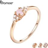 👉 Stelring roze rose goud zilver vrouwen Bamoer Pink Crystal Finger Rings for Women Gold Color Authentic 925 Silver Band Ring Luxury Fine Jewelry SCR534