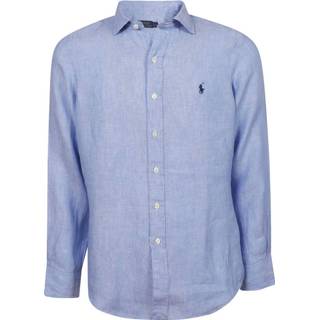 👉 Male blauw Camicia Collo Aperto Lino