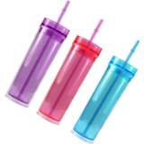 👉 Water bottle plastic 480ml Skinny Tumbler with Straw 16oz Acrylic BPA Free Clear Mother's Day Gifts Dropshipping